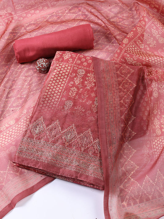 Printed Chanderi Unstitched Suit With Dupatta