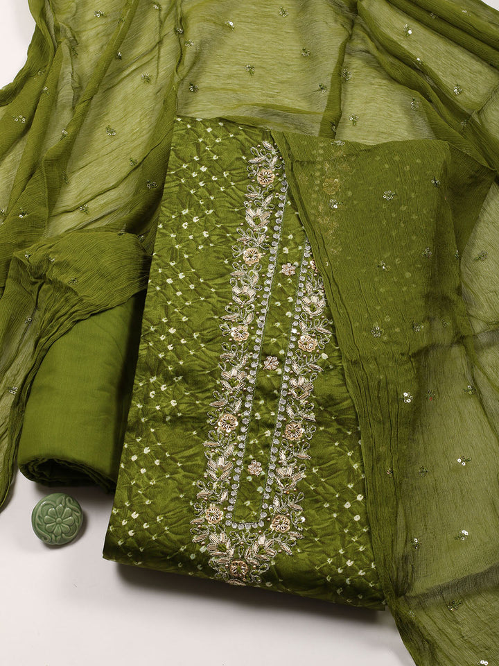 Neck Patti Cotton Blend Unstitched Suit Piece With Dupatta