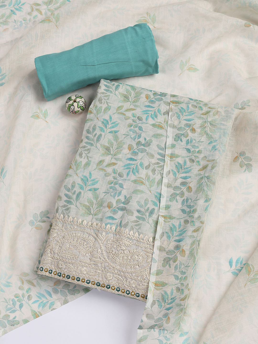 Printed Cotton Blend Unstitched Suit Piece With Dupatta
