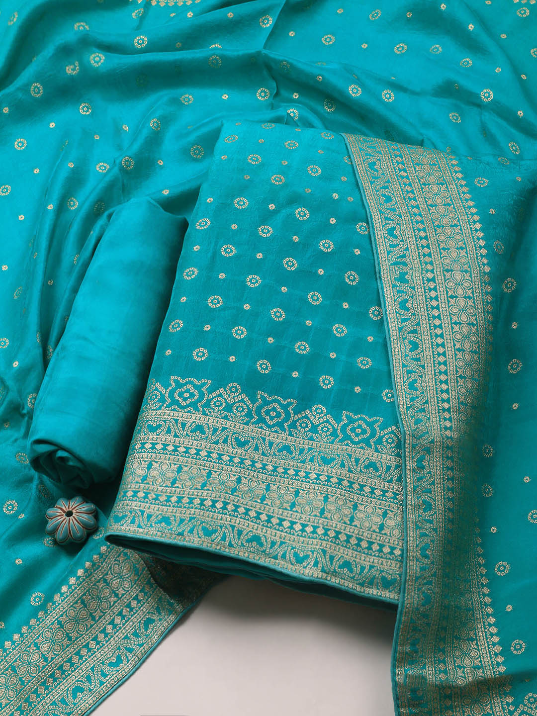 Embroidered Art Silk Unstitched Suit Piece With Dupatta