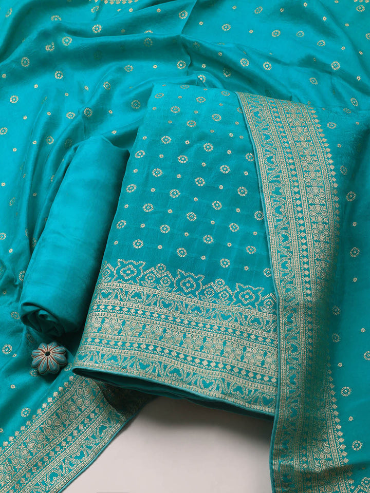 Embroidered Art Silk Unstitched Suit Piece With Dupatta
