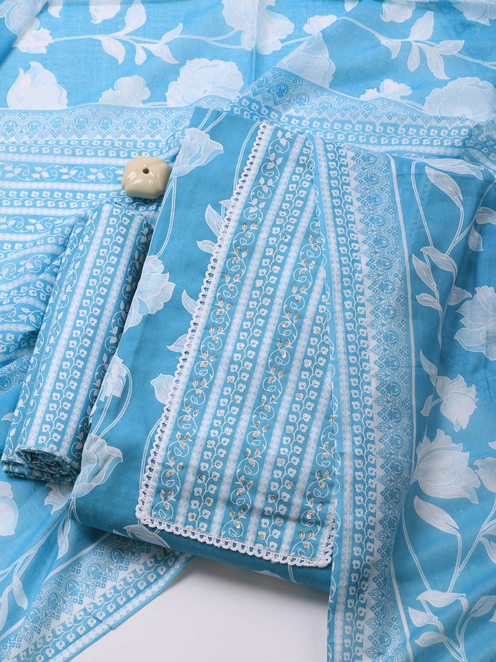 Printed Cotton Blend Unstitched Suit With Dupatta