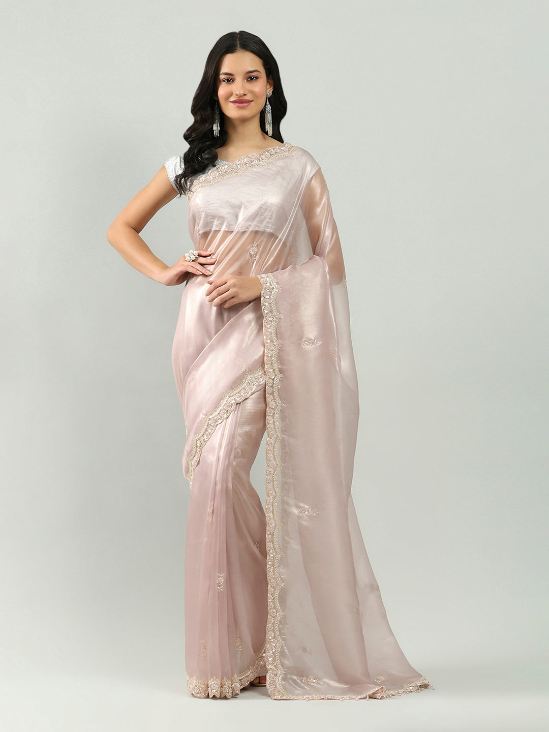 Sequence Embroidery Tissue Saree