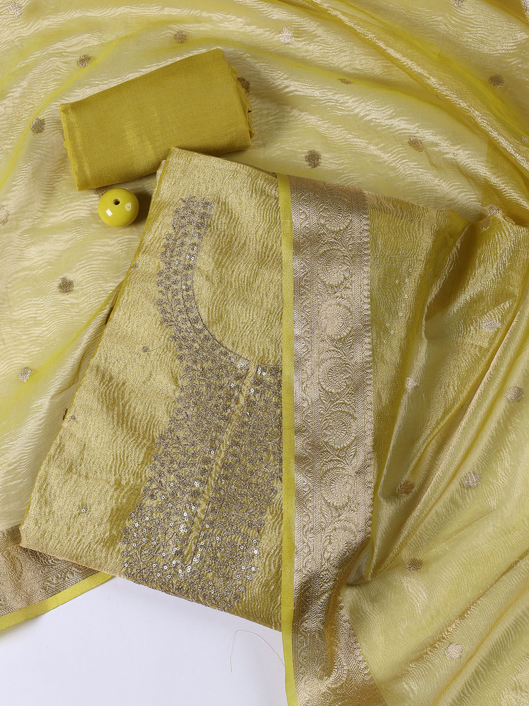 Neck Embroidered Tissue Unstitched Suit Piece With Dupatta
