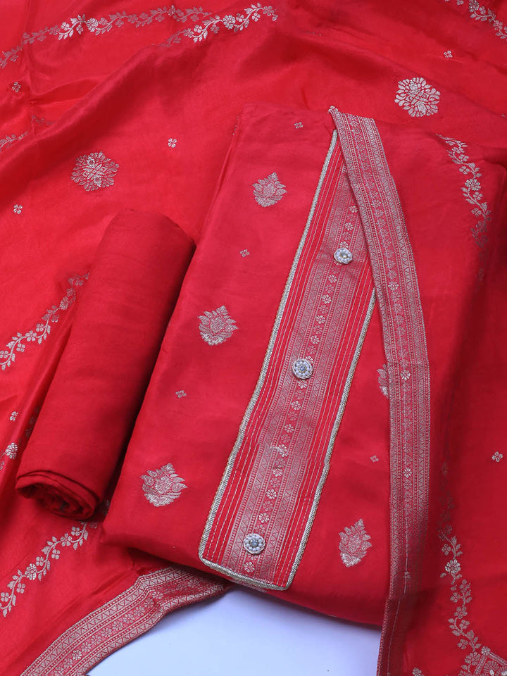 Embroidery Chanderi Unstitched Suit With Dupatta