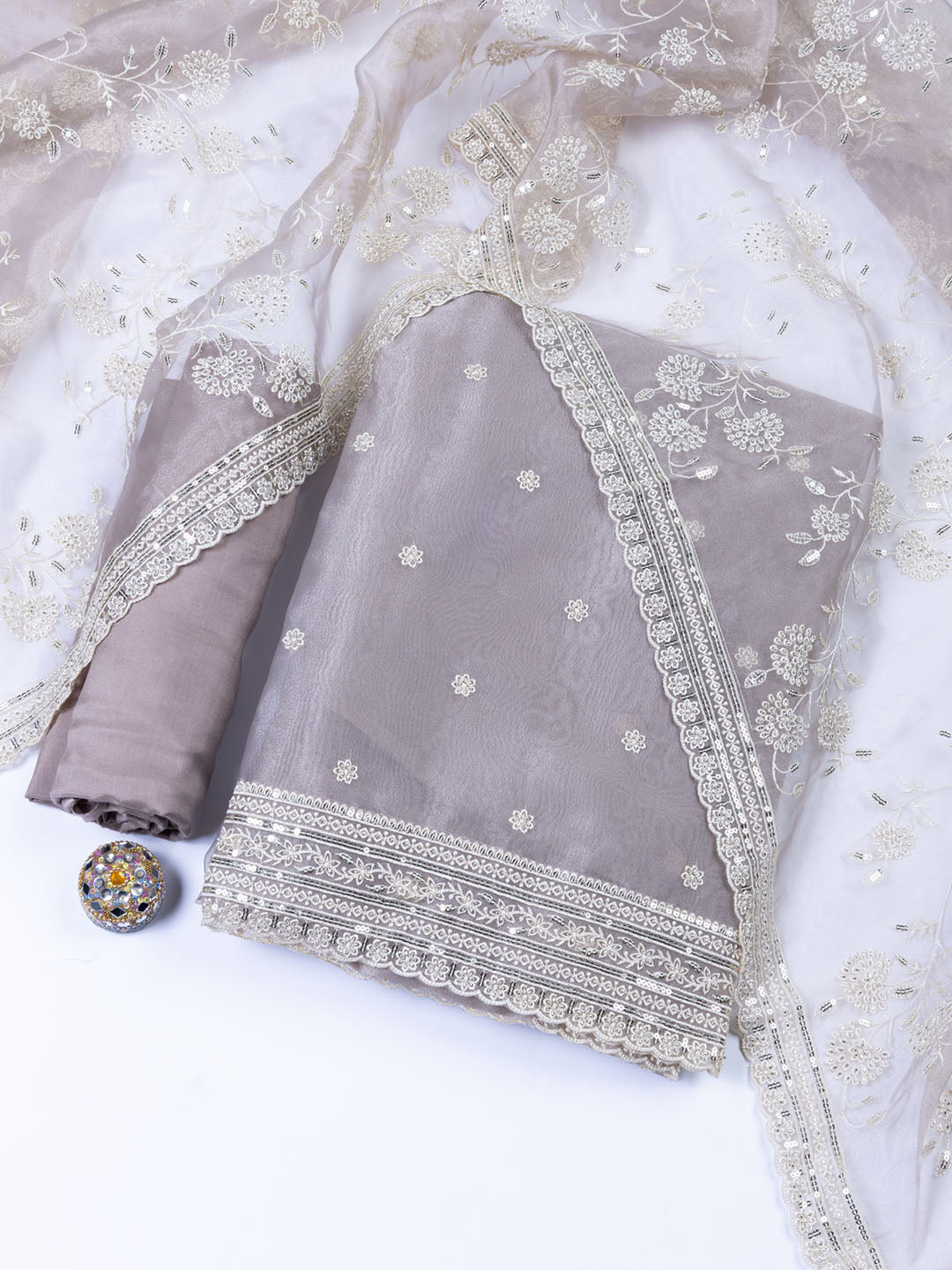 Embroidered Organza Unstitched Suit With Dupatta