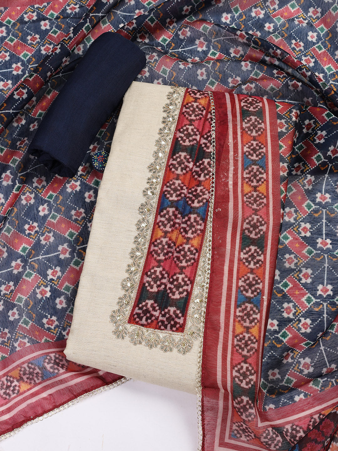 Printed Linen Unstitched Suit With Dupatta