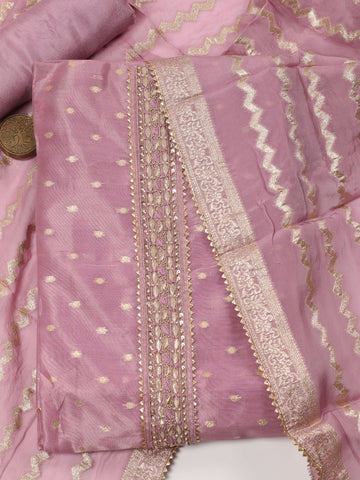 Neck Patti Chanderi Unstitched Suit With Dupatta