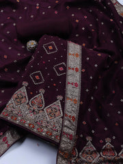 Woven Art Silk Unstitched Suit Piece With Dupatta