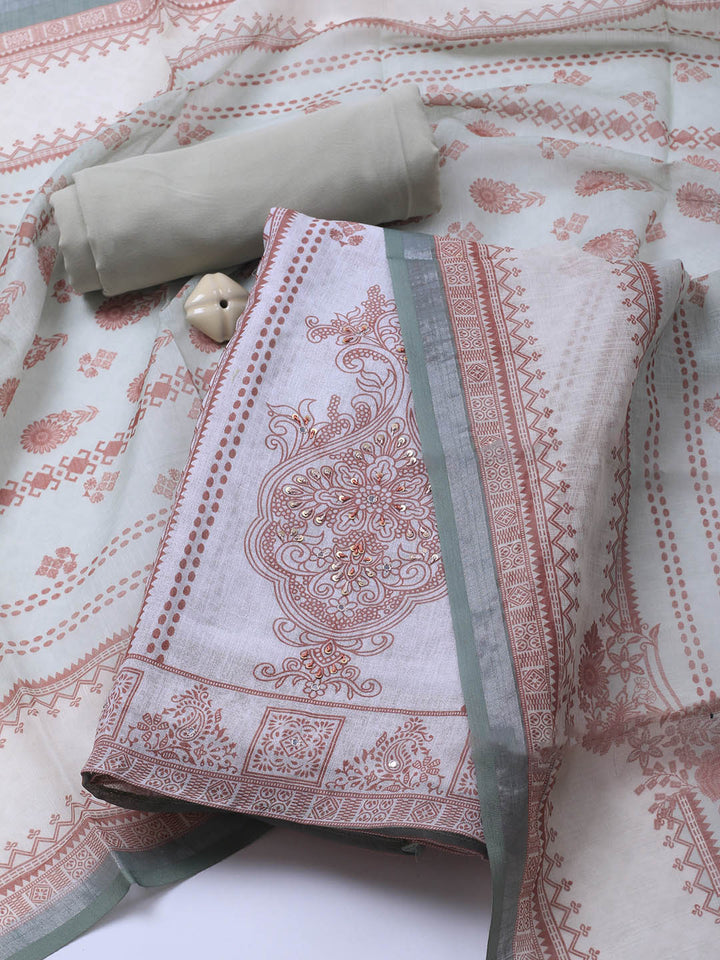 Printed Linen Unstitched Suit With Dupatta
