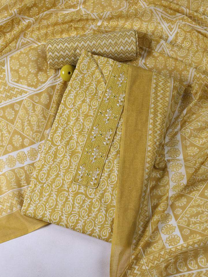 Neck Patti Cotton Blend Unstitched Suit With Dupatta