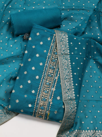 Neck Pattl Chanderi Unstitched Suit Piece With Dupatta