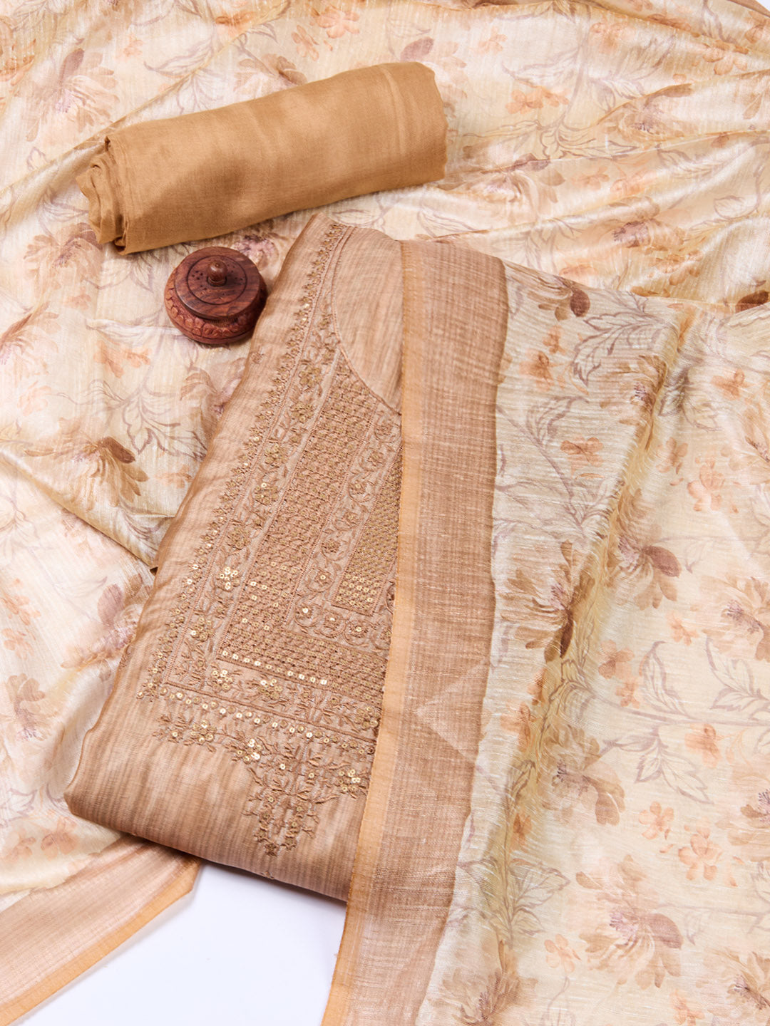 Neck Embroidered Chanderi Unstitched Suit With Dupatta
