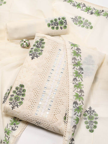 Neck Embroidered Cotton Unstitched Suit Piece With Dupatta