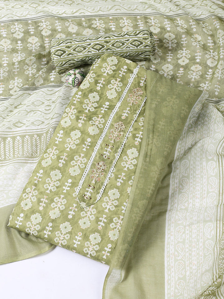 Neck Patti Cotton Blend Unstitched Suit With Dupatta