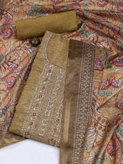 Neck Embroidery Art Tussar Unstitched Suit With Dupatta
