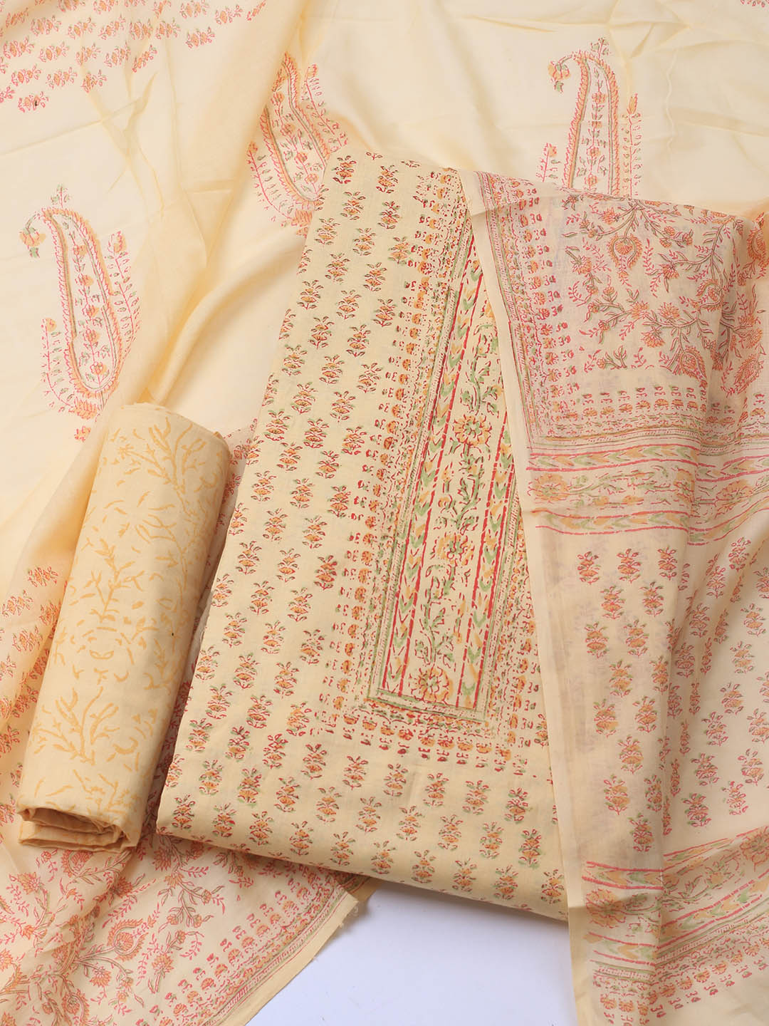 Printed Cotton Blend Unstitched Suit Piece With Dupatta