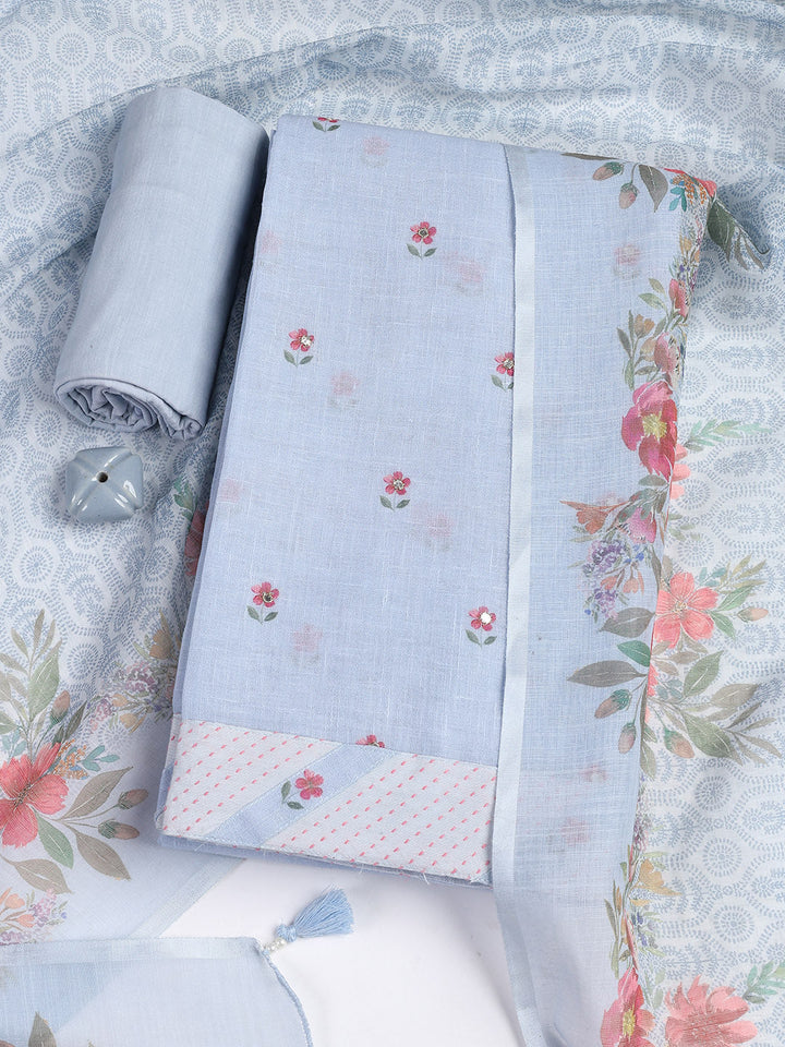 Printed Linen Unstitched Suit With Dupatta