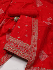 Woven Art Silk Unstitched Suit Piece With Dupatta