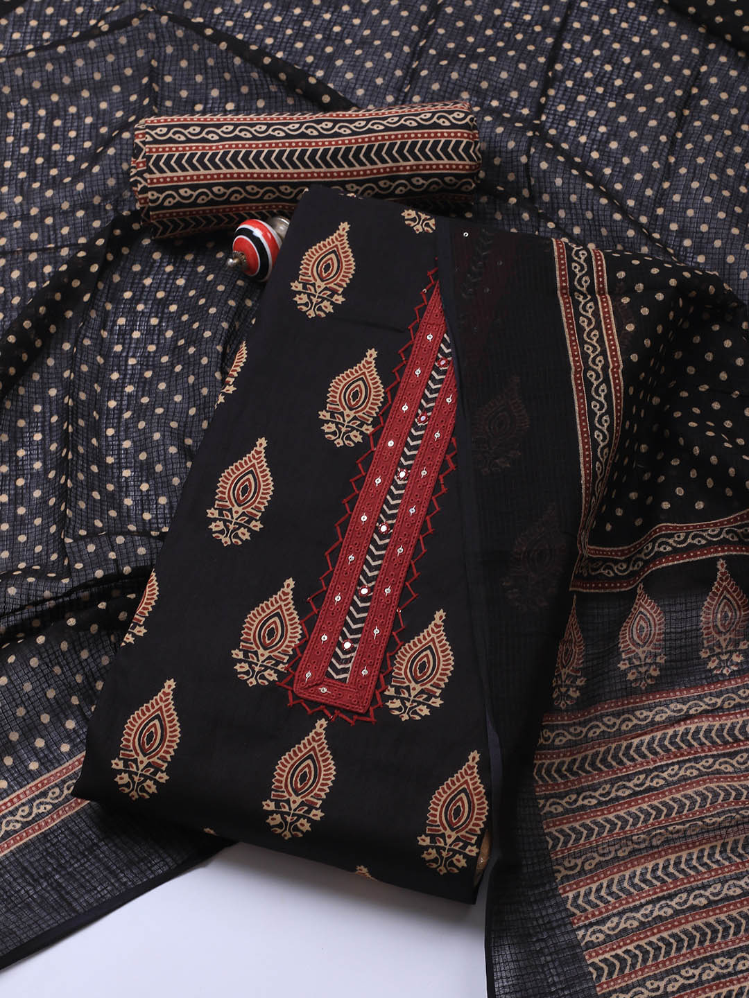 Printed Cotton Blend Unstitched Suit Piece With Dupatta
