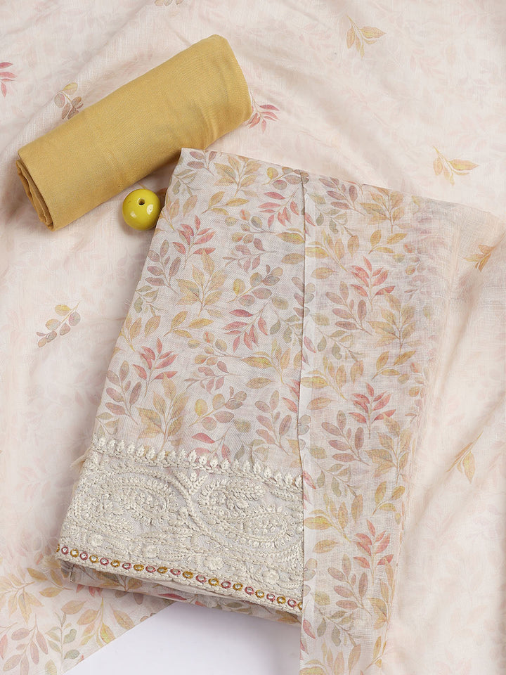 Printed Cotton Blend Unstitched Suit Piece With Dupatta