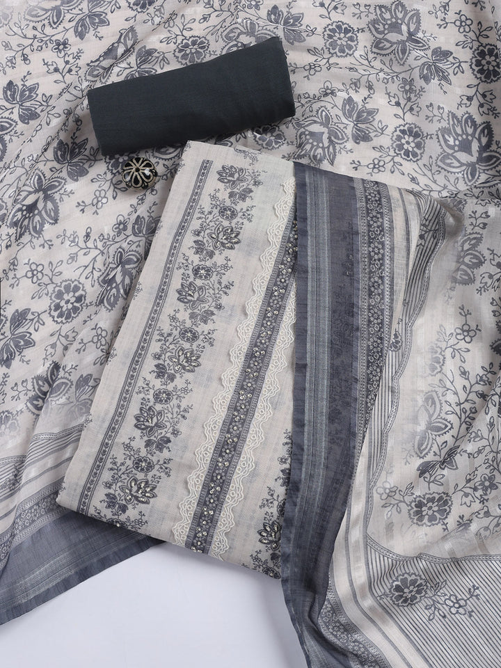 Printed Linen Unstitched Suit Piece With Dupatta