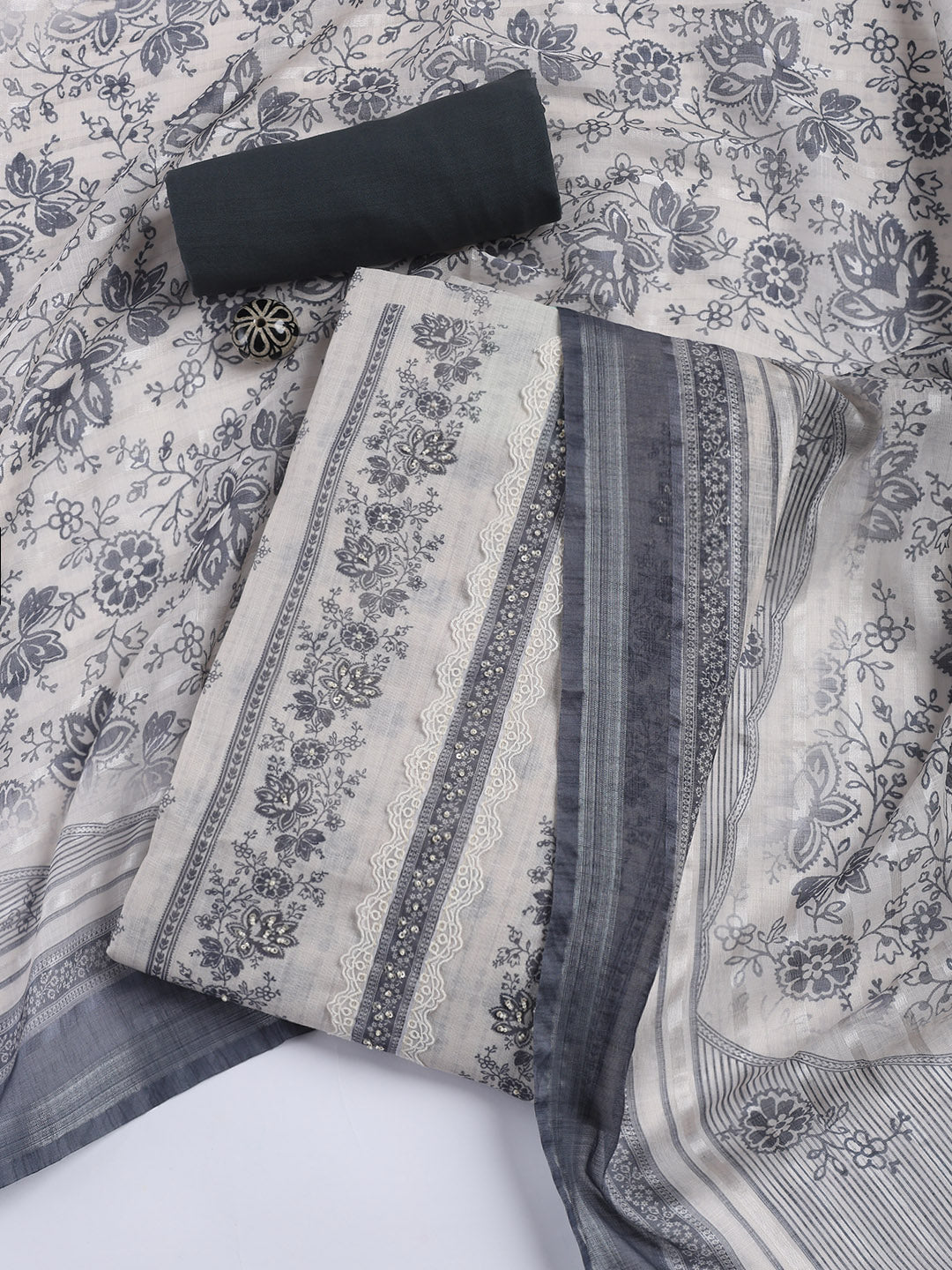 Printed Linen Unstitched Suit Piece With Dupatta
