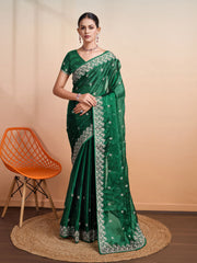 Stone Embroidery Organza Handloom Saree