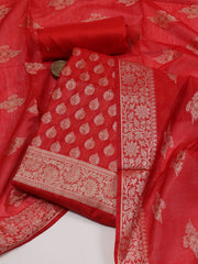 Woven Banarasi Chanderi Unstitched Suit With Dupatta