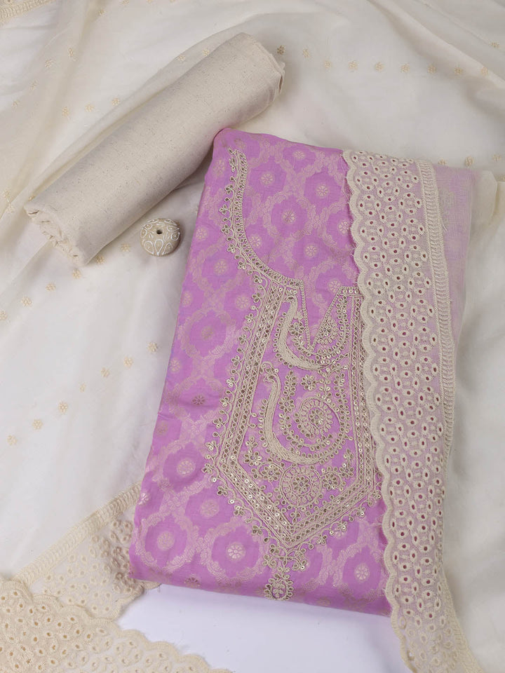 Woven Embroidered Cotton Blend Unstitched Suit With Dupatta