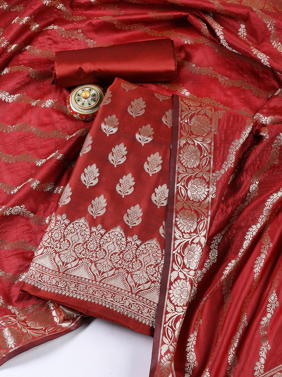 Woven Chanderi Unstitched Suit Piece With Dupatta