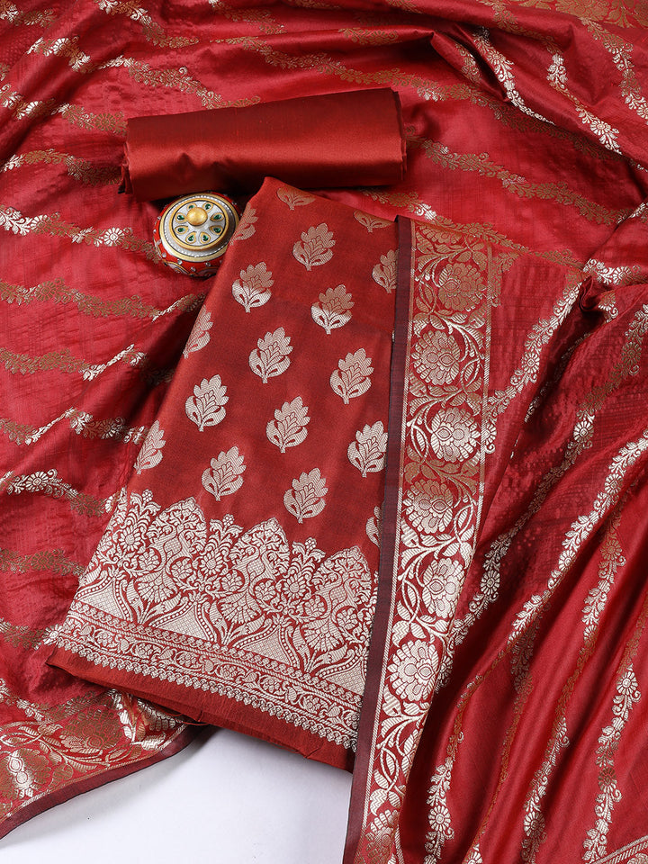 Woven Chanderi Unstitched Suit Piece With Dupatta