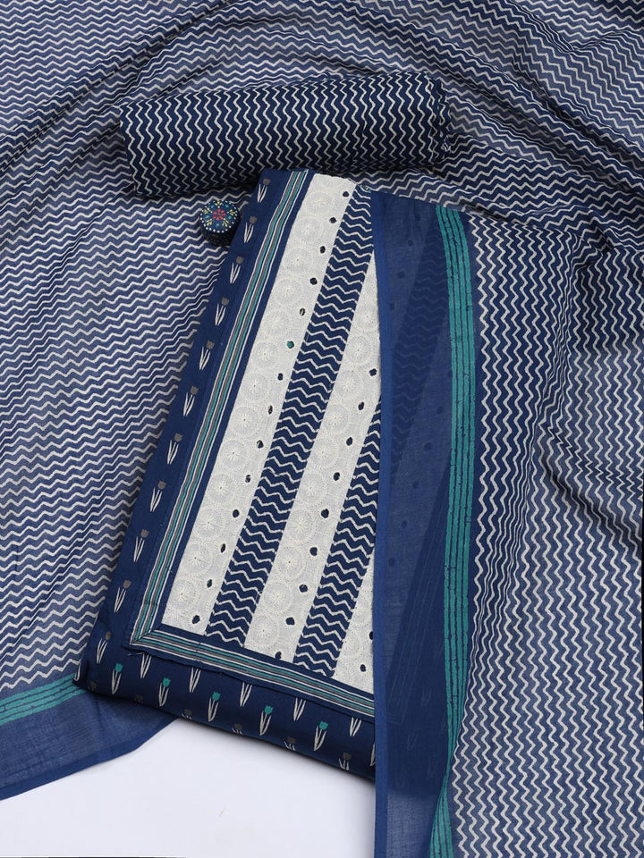 Printed Cotton Blend Unstitched Suit With Dupatta