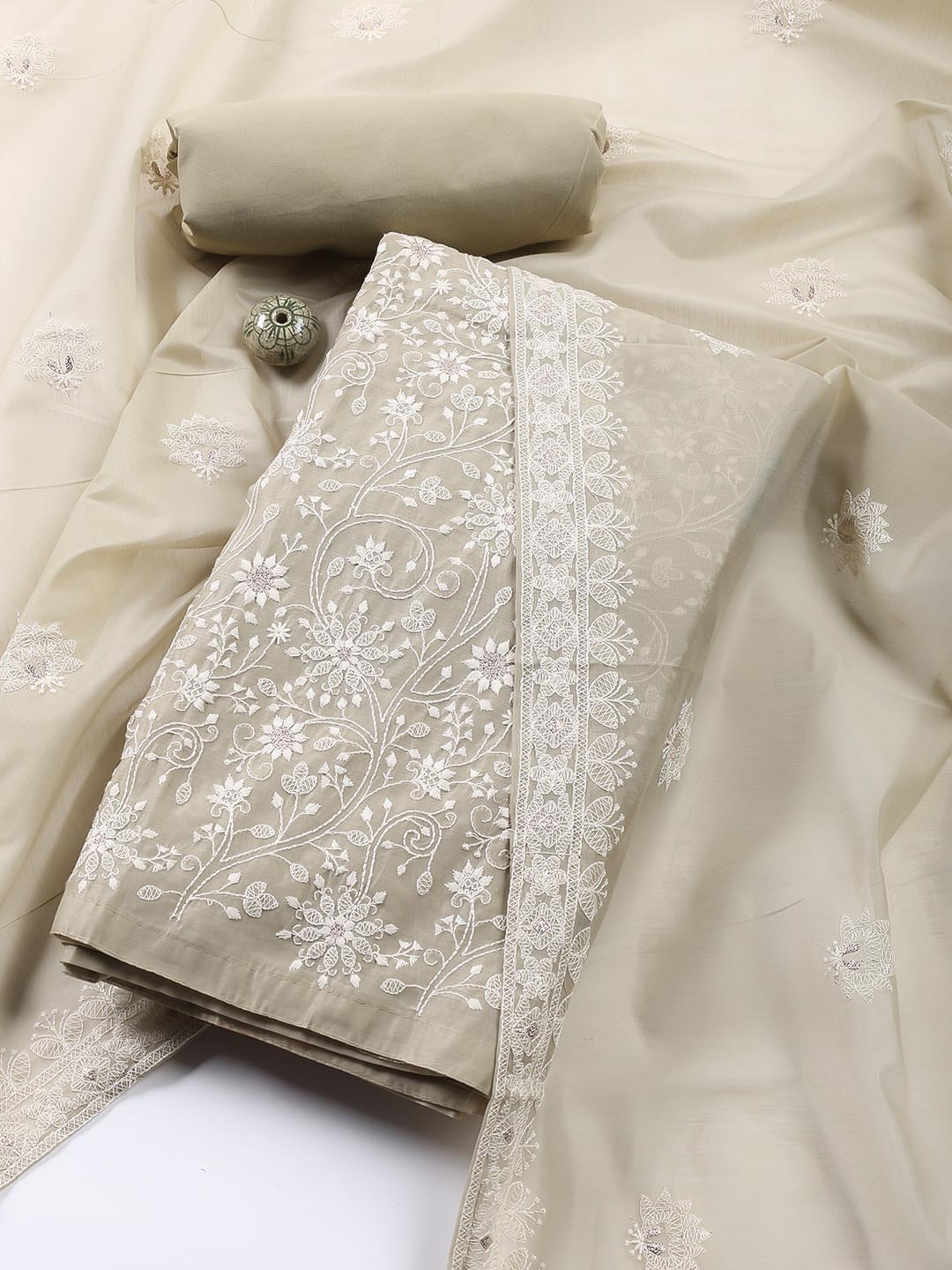 Embroidered Chanderi Unstitched Suit With Dupatta