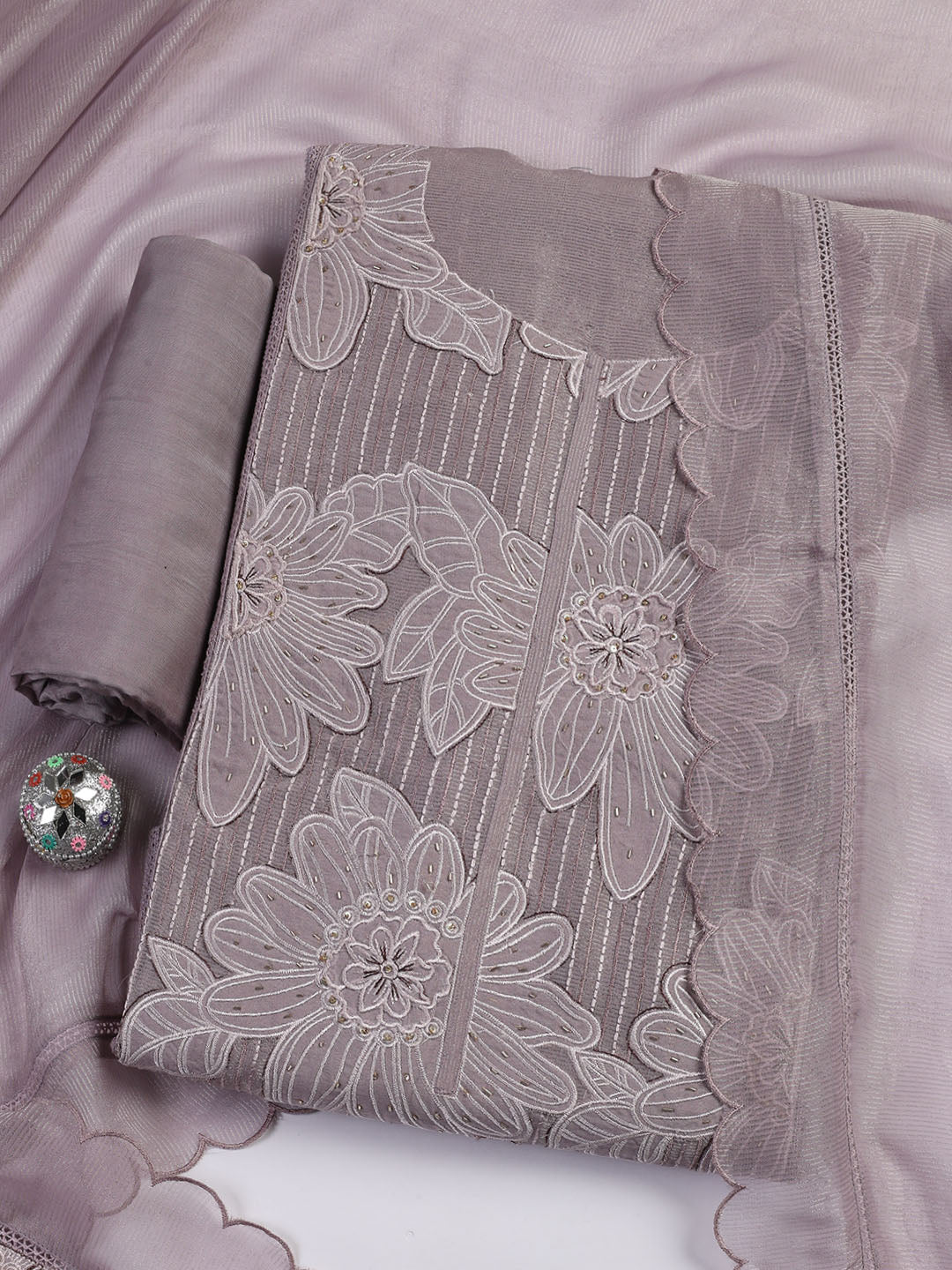 Embroidery Tissue Unstitched Suit With Dupatta