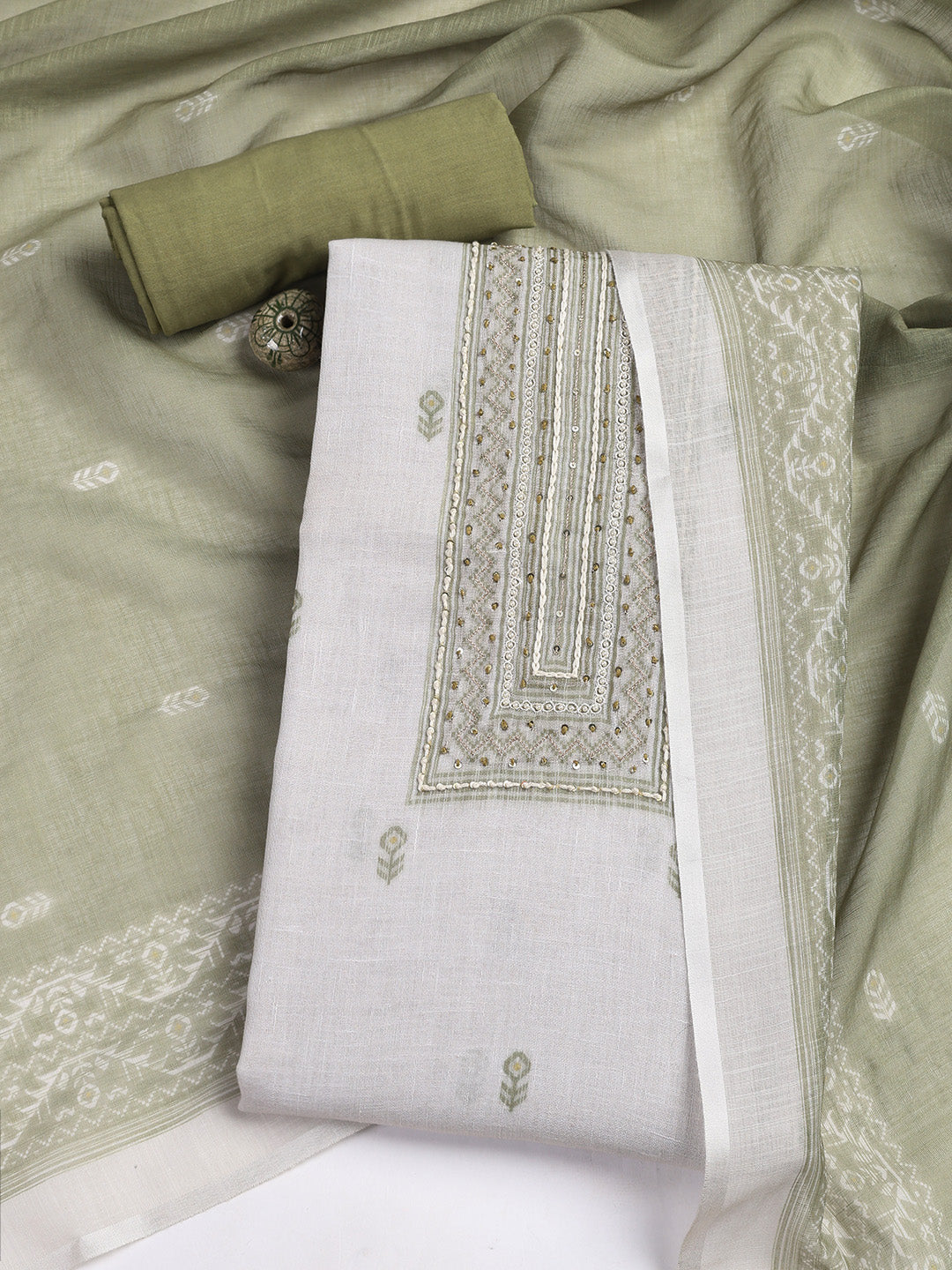 Printed Linen Unstitched Suit With Dupatta