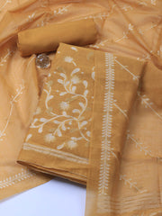 Neck Embroidery Chanderi Unstitched Suit With Dupatta