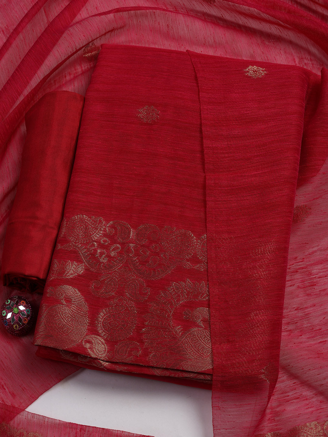 Woven Chanderi Unstitched Suit Piece With Dupatta