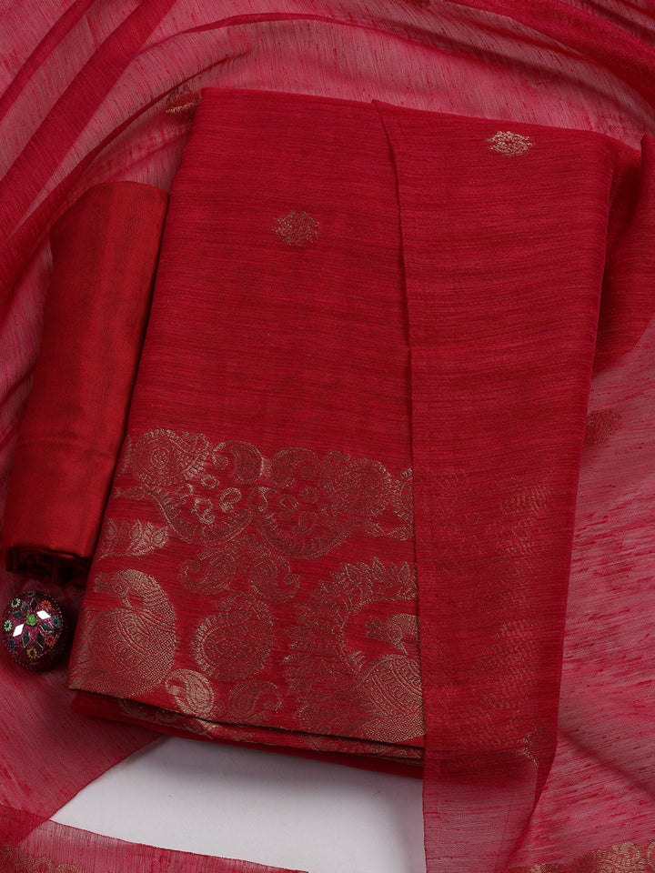 Woven Chanderi Unstitched Suit Piece With Dupatta