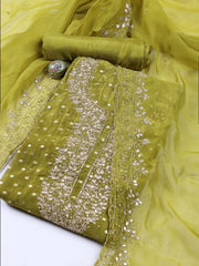 Neck Embroidery Organza Unstitched Suit Piece With Printed Dupatta