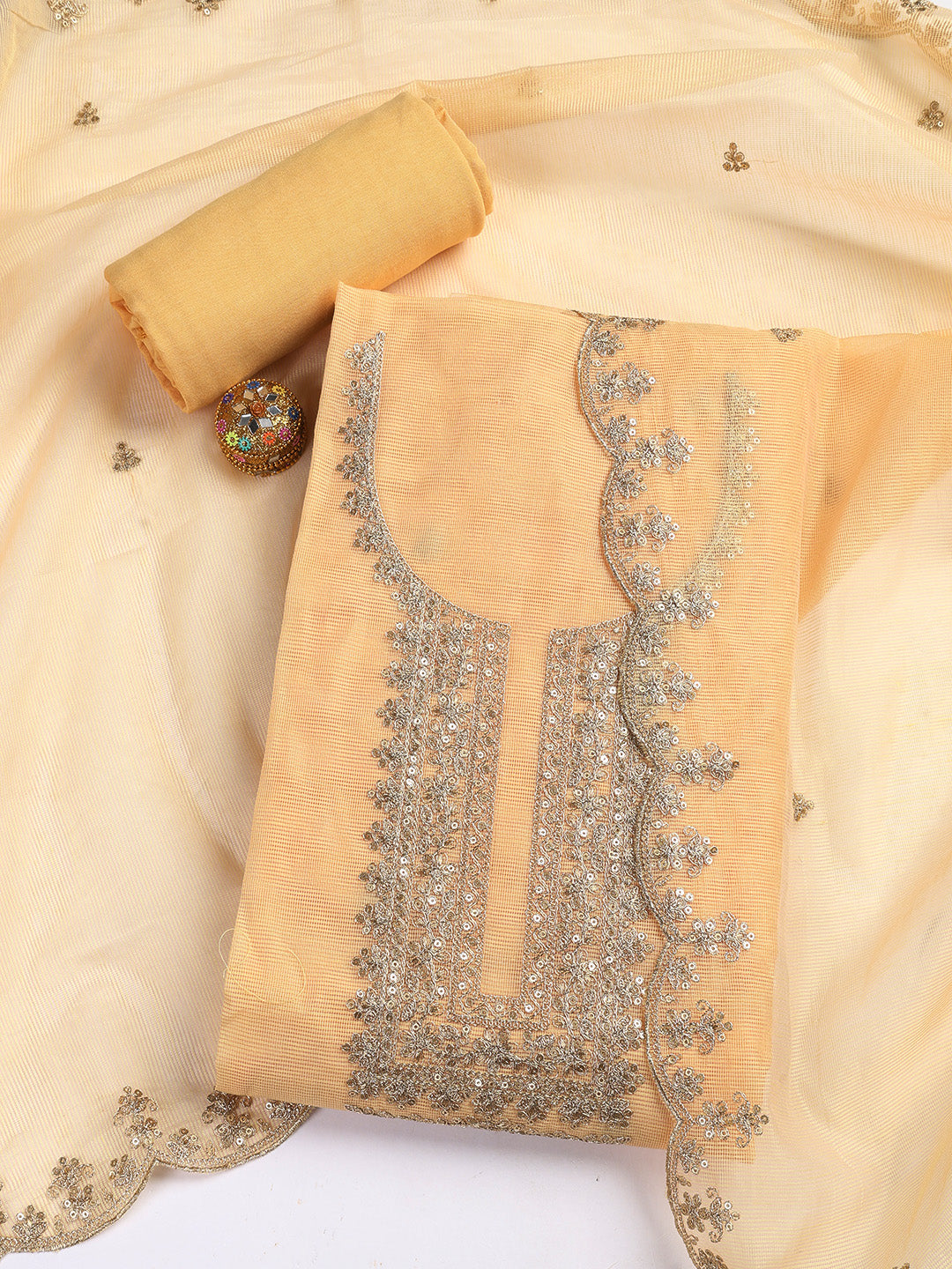 Embroidered Cotton Blend Unstitched Suit Piece With Dupatta