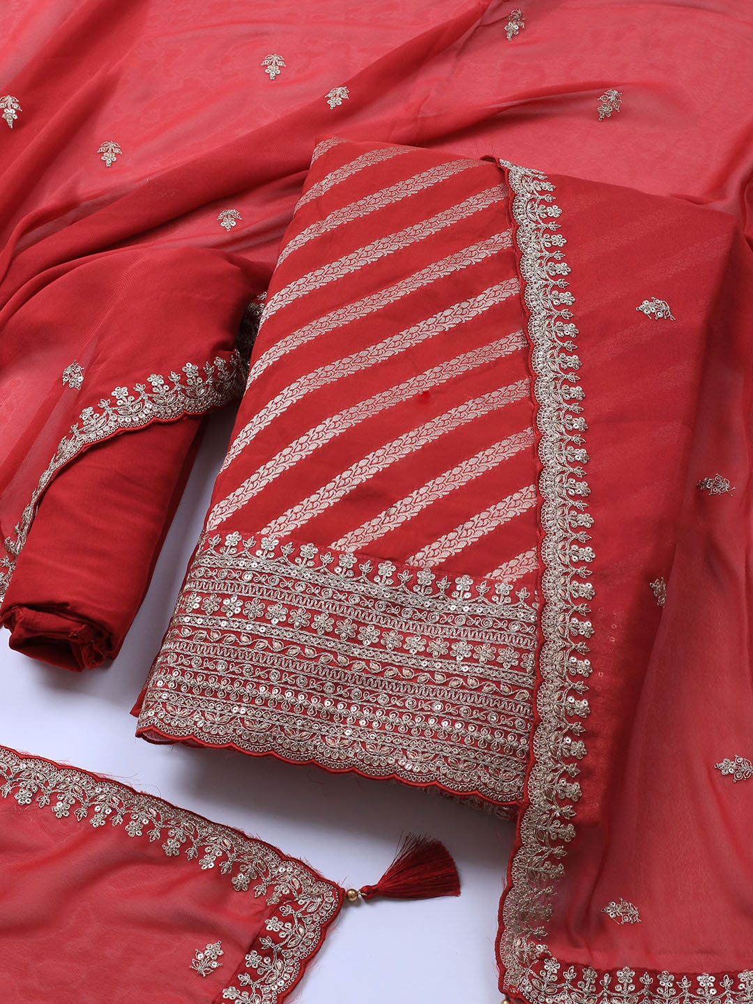 Zari Jaal Art Silk Unstitched Suit Piece With Dupatta
