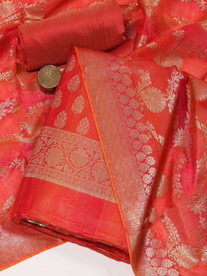 Woven Chanderi Unstitched Suit With Dupatta