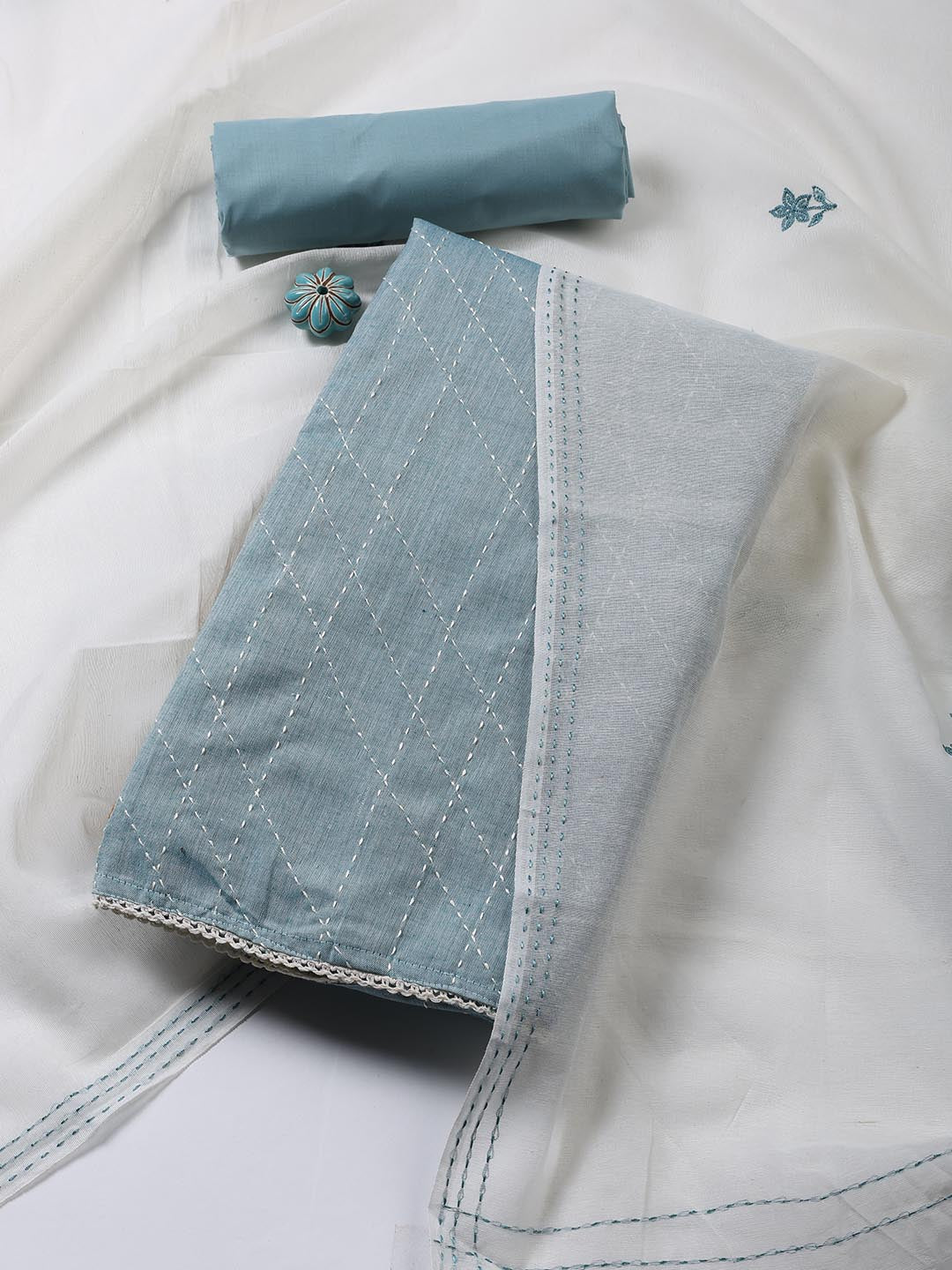 Plain Cotton Blend Unstitched Suit Piece With Dupatta