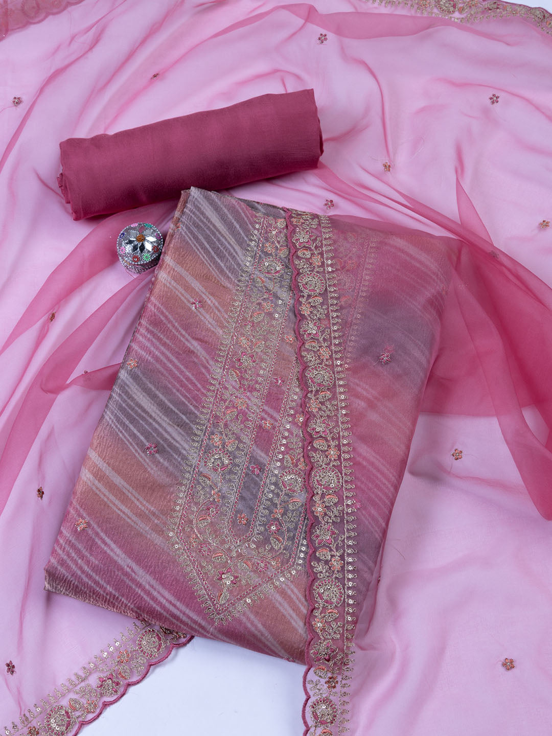 Neck Embroidery Tissue Unstitched Suit Piece With Dupatta