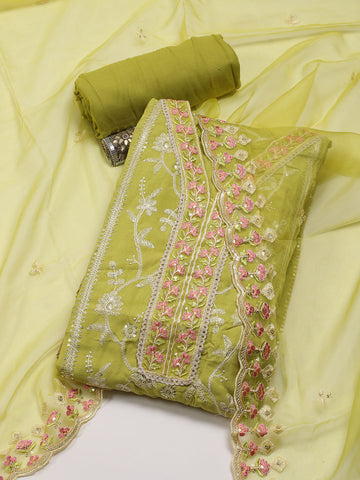 Neck Embroidered Muslin Unstitched Suit Piece With Dupatta