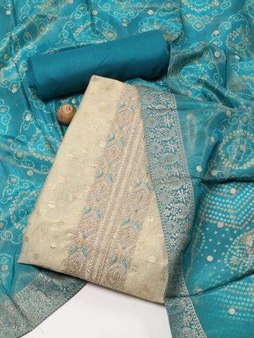 Embroidered Chanderi Unstitched Suit With Dupatta