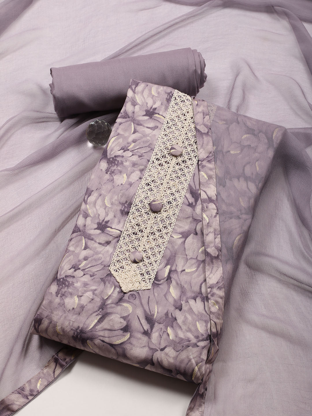 Neck Patti Cotton Blend Unstitched Suit With Dupatta