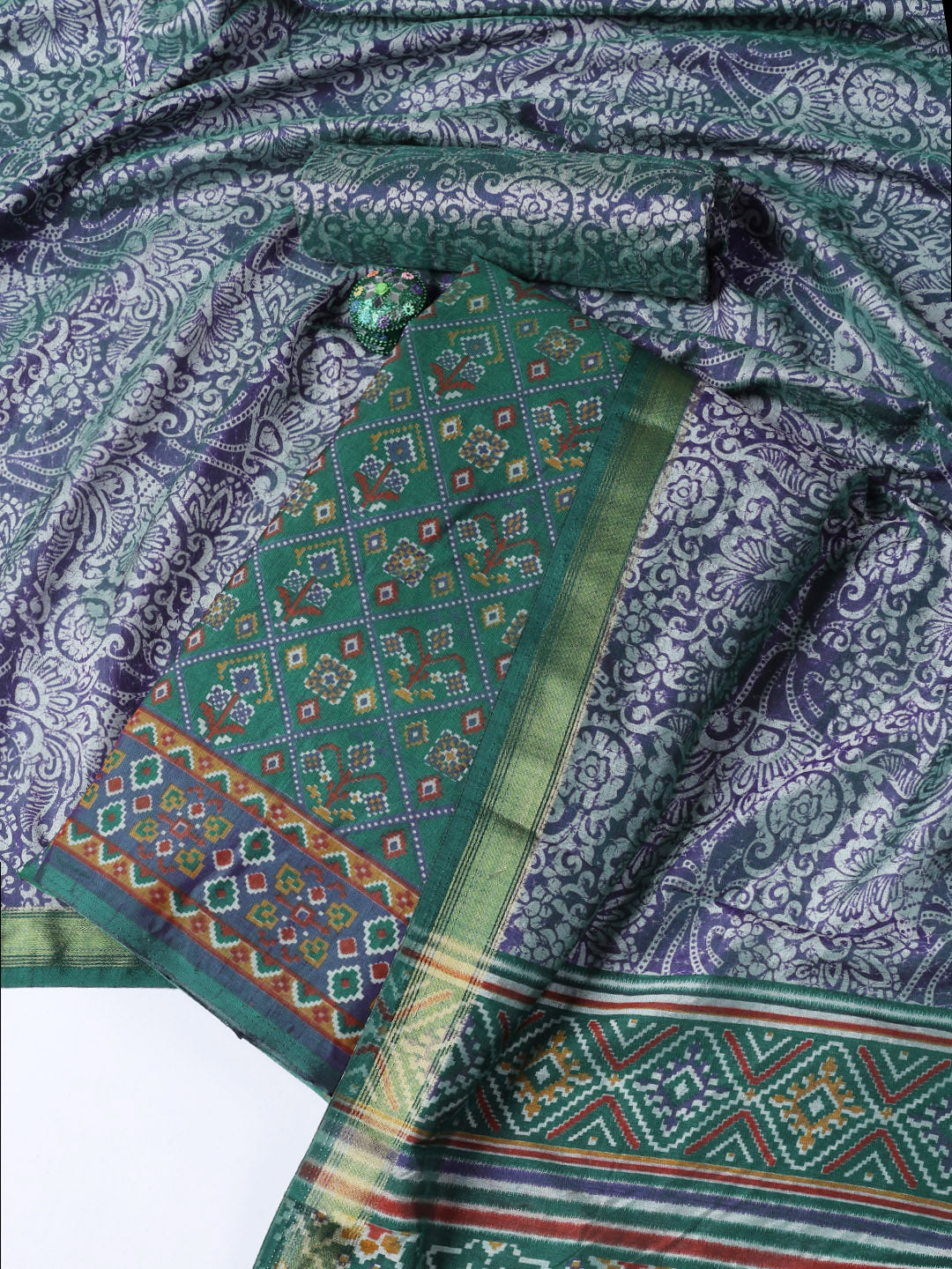 Printed Chanderi Unstitched Suit With Dupatta