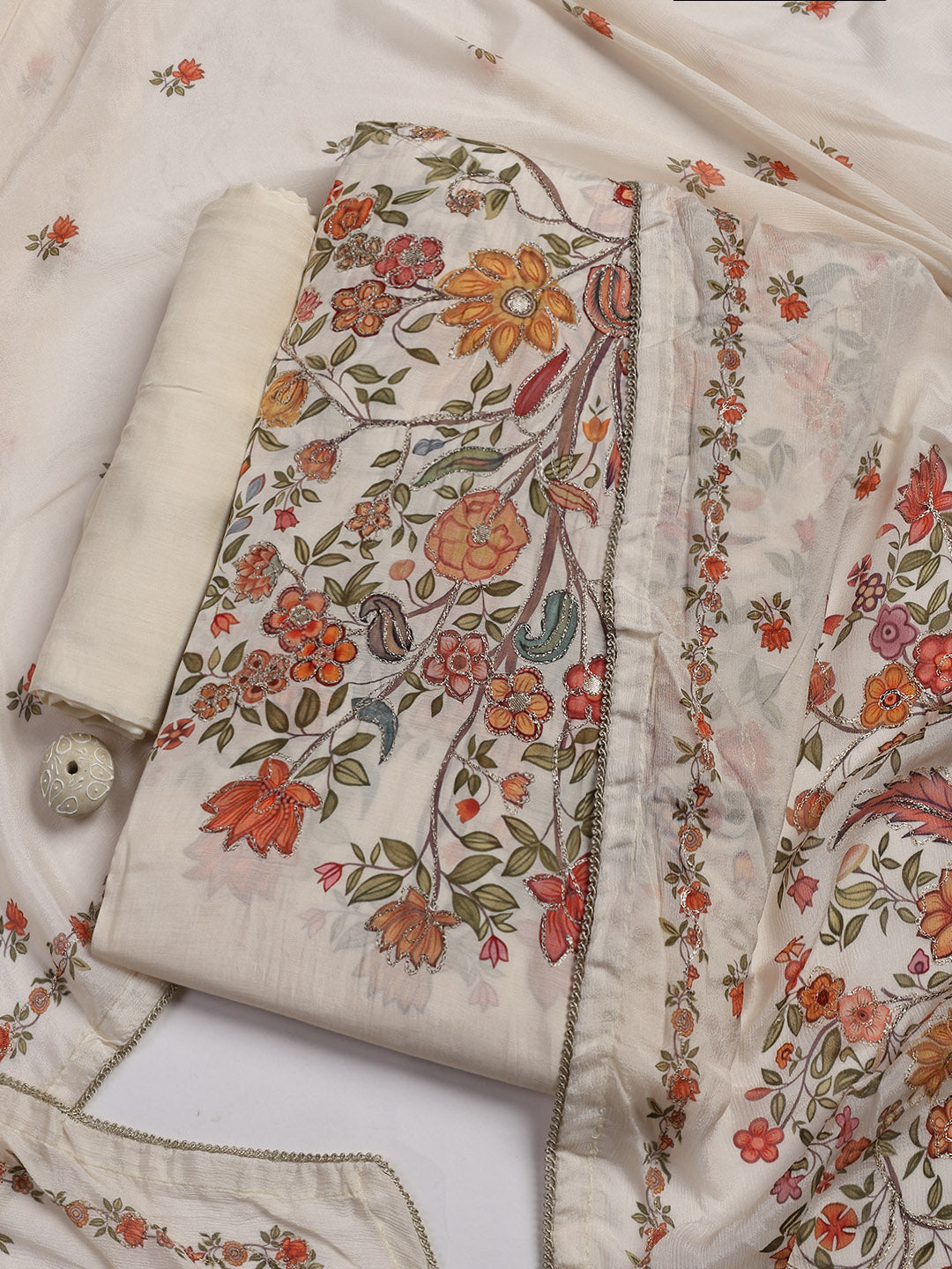Gota Work Muslin Unstitched Suit Piece With Dupatta